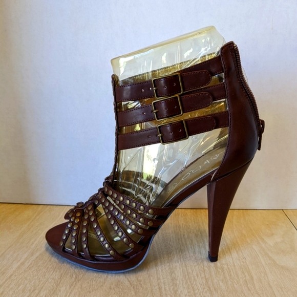NWB Aldo Soroa Chocolate Brown Studded Heels size EU 38 US 8 - Picture 2 of 9